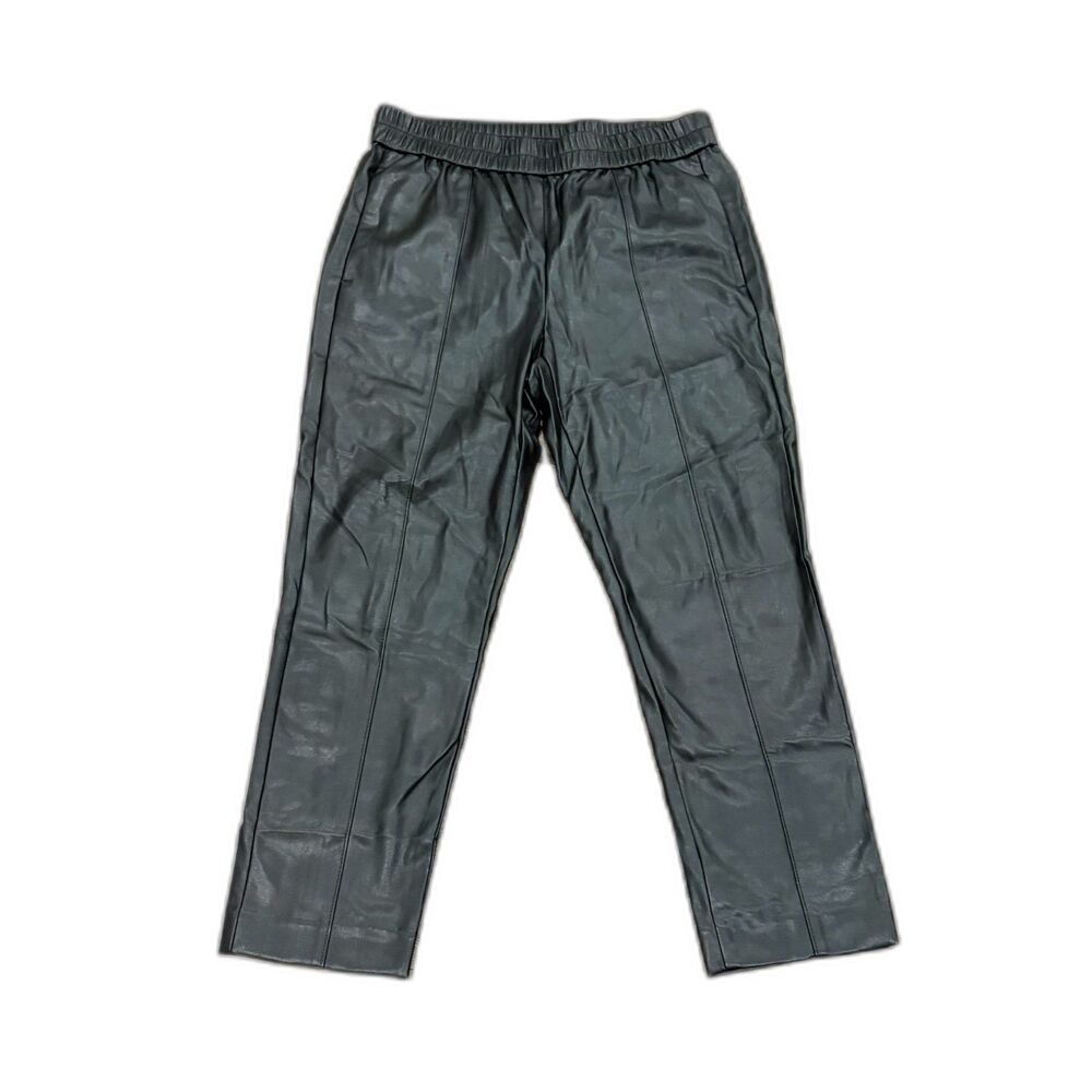 Ann Taylor Petite Faux Leather Pull On Pants Size MP Trouser Straight Leg Edgy
